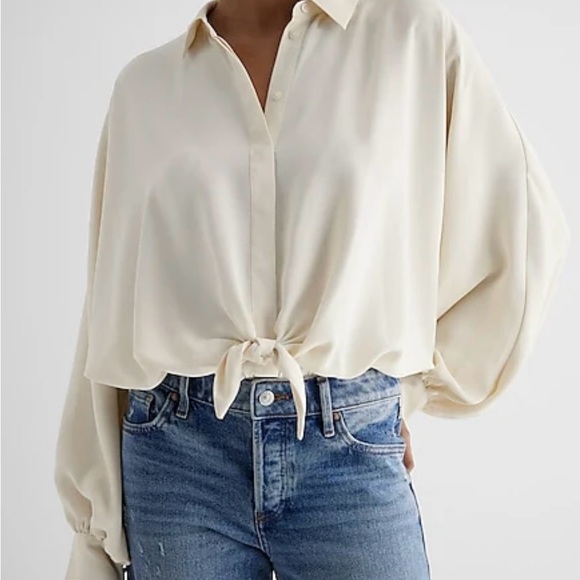 #1 Express Cream Button Down Blouse Bodysuit - Picture 1 of 5
